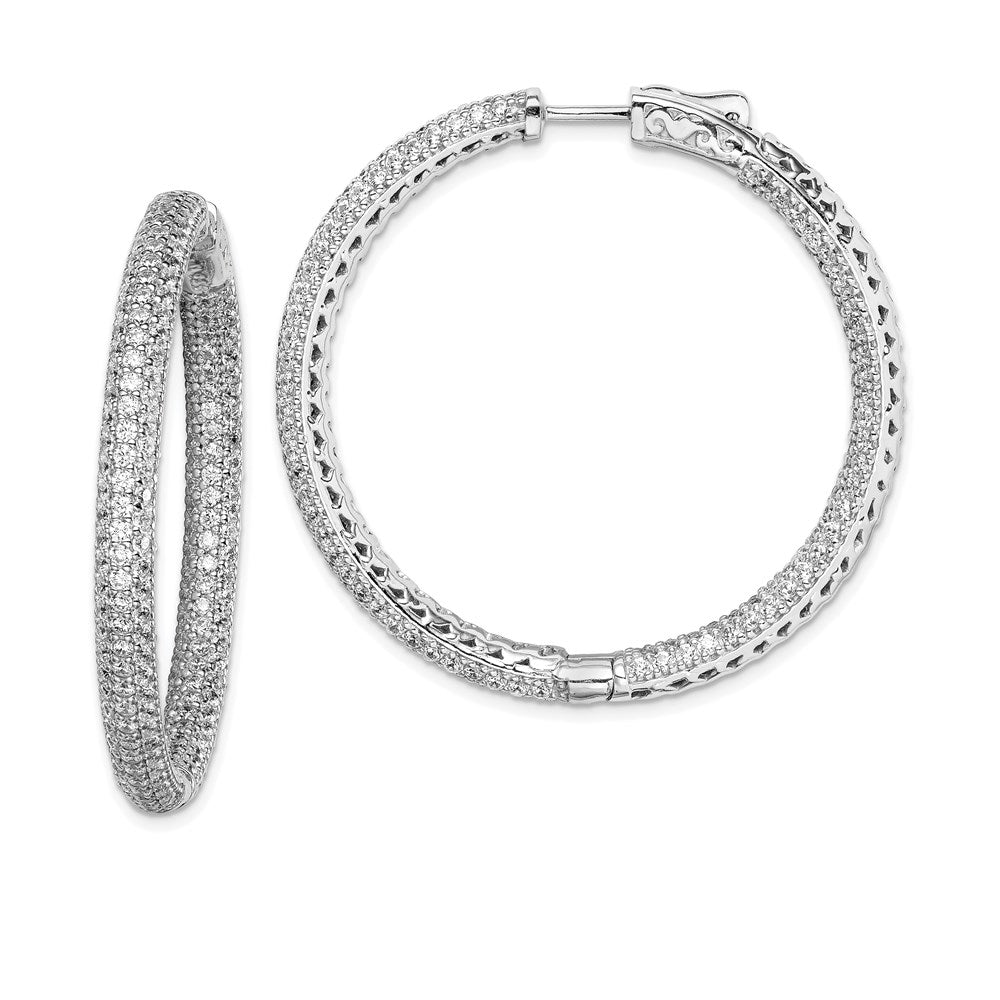Sterling Shimmer Sterling Silver Rhodium-plated 380 Stone Pav‚ 1.5mm CZ In and Out Round Hinged Hoop Earrings, 43 x 43.5 mm