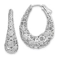 Sterling Shimmer Sterling Silver Rhodium-plated 162 Stone Accent Pav‚ 1.1mm-1.5mm CZ Oval Hinged Hoop Earrings, 30.5 x 24 mm