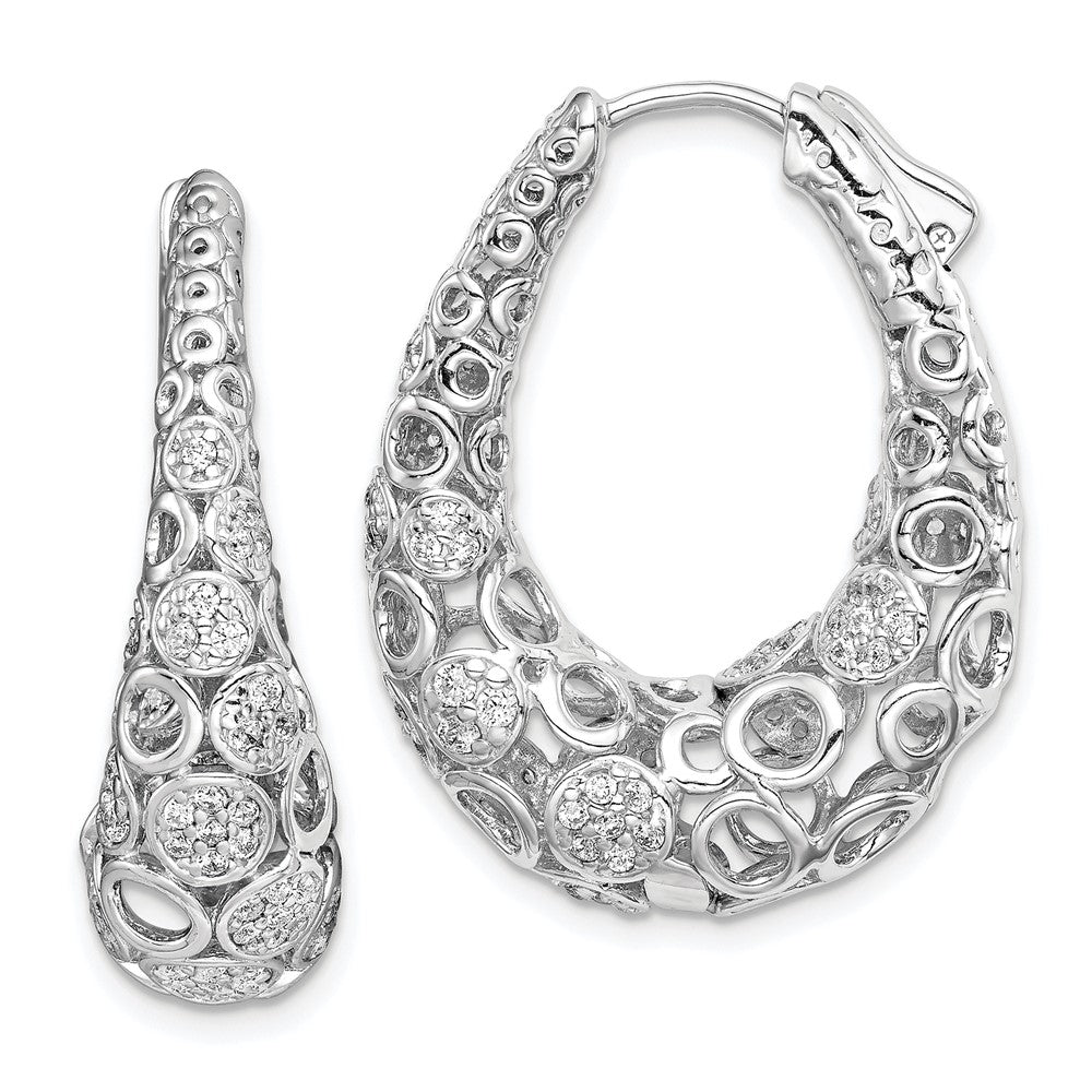 Sterling Shimmer Sterling Silver Rhodium-plated 162 Stone Accent Pav‚ 1.1mm-1.5mm CZ Oval Hinged Hoop Earrings, 30.5 x 24 mm