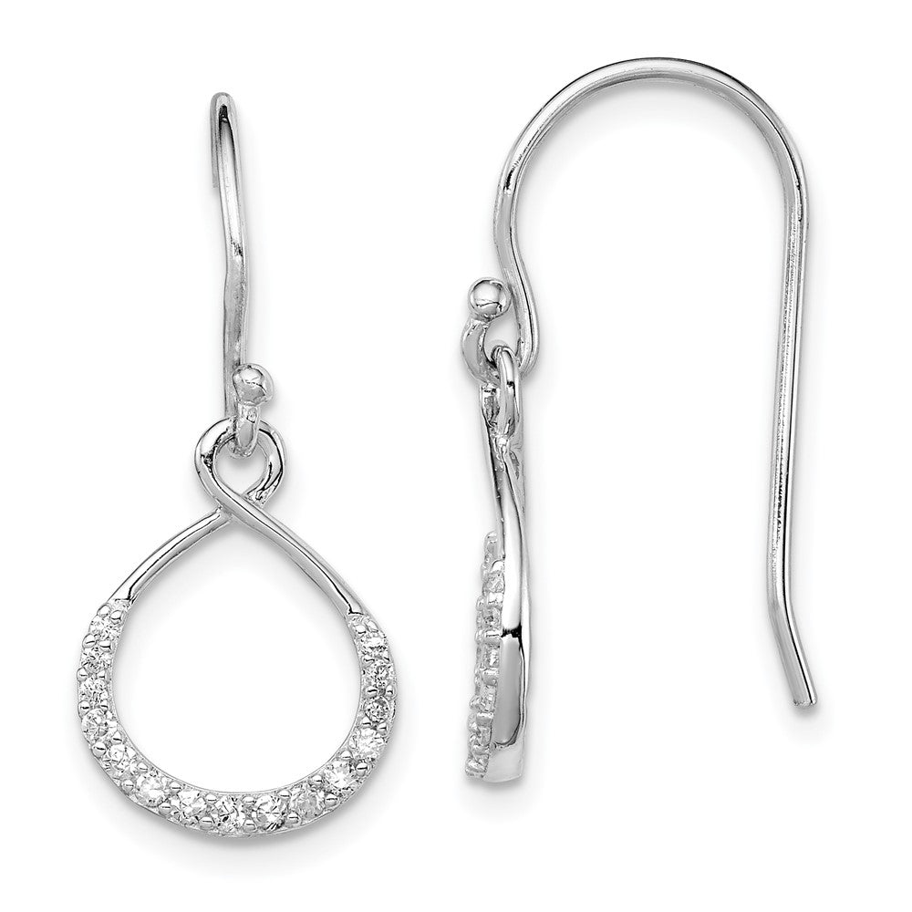 Sterling Silver Rhodium-plated with CZ Infinity Shepherd Hook Earrings, 24 x 11 mm