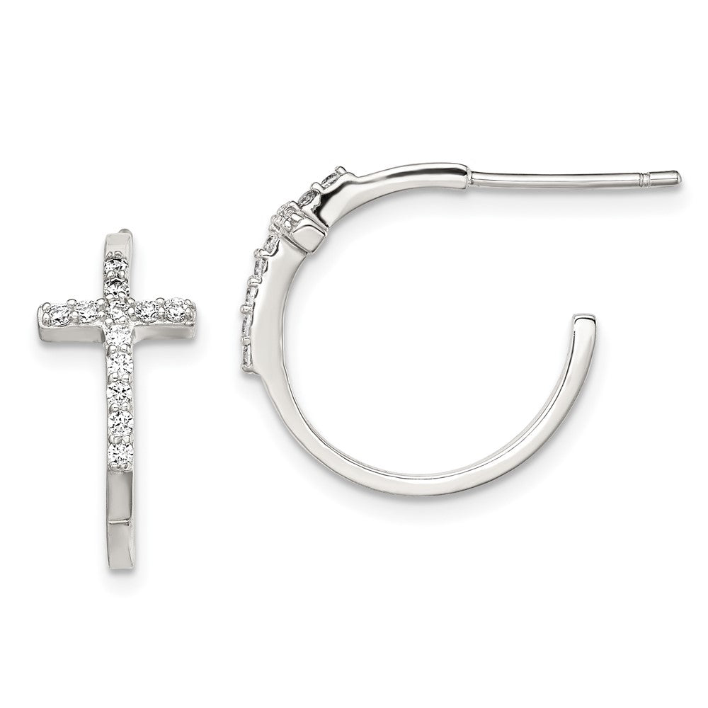 Sterling Silver Rhodium-plated CZ Cross Hoop Earrings, 17 x 20 mm