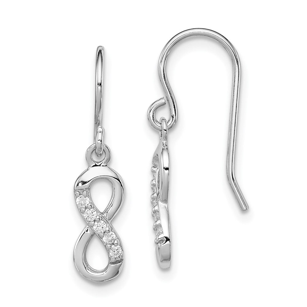 Sterling Silver Rhodium-plated with CZ Infinity Shepherd Hook Earrings, 24 x 5 mm
