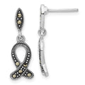 Sterling Silver Antiqued Marcasite Awareness Ribbon Dangle Earrings, 24.4 x 8.15 mm