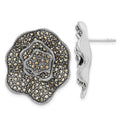 Sterling Silver Marcasite Flower Post Earrings, 28.75 x 24.5 mm