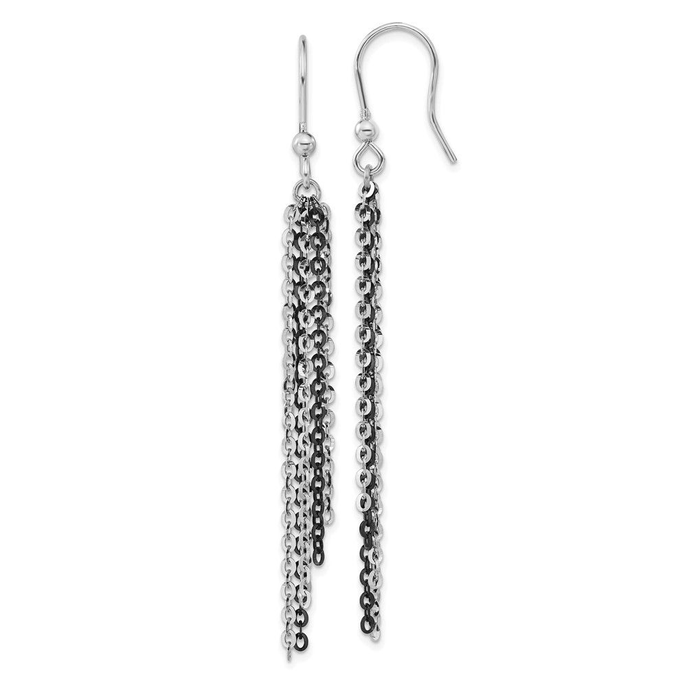 Sterling Silver Rhodium & Black Ruthenium-plated Chain Dangle Earrings, 82.5 x 5 mm