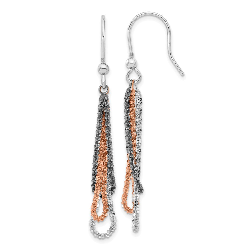 Sterling Silver Black Ruthenium & Rose-tone Chain Dangle Earrings, 61 x 14 mm