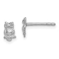 Sterling Silver Rhodium-plated Polished & Textured Owl Post Earrings, 7 x 5 mm