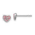 Sterling Silver Rhodium-plated Polished Pink Glitter Enamel Heart Children's Post Earrings, 5 x 6 mm