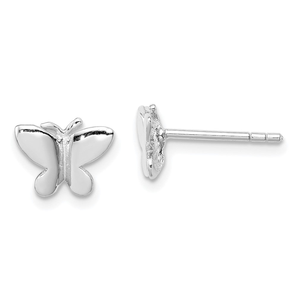 Sterling Silver RH-plated Polished Butterfly Children's Post Earrings, 7 x 9 mm