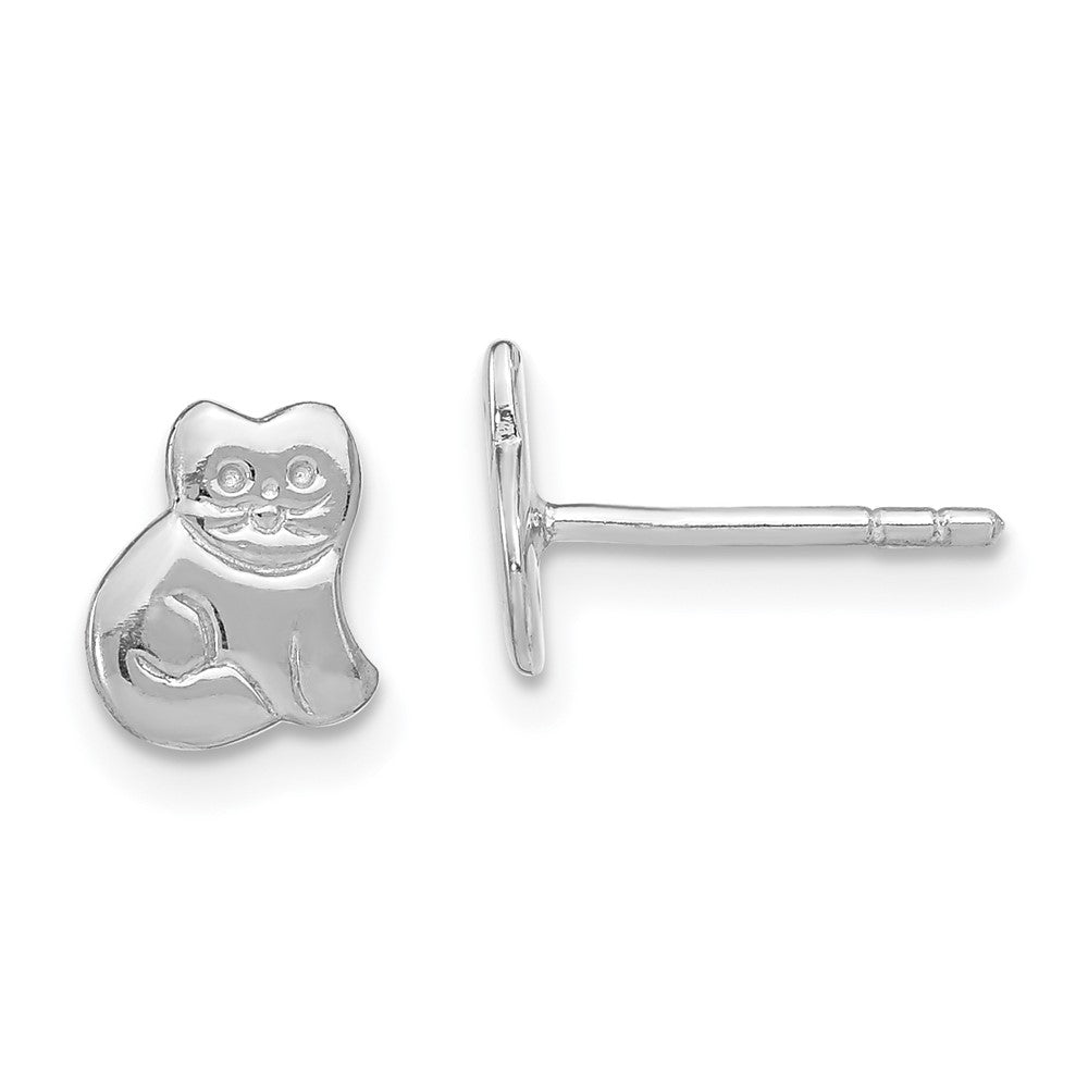 Sterling Silver Rhodium-plated Polished Cat Children's Post Earrings, 8 x 7 mm