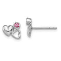 Sterling Silver Rhodium-plated Polished Pink Preciosa Crystal Double Heart Children's Post Earrings, 8 x 9 mm