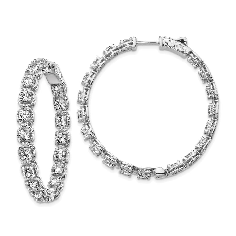 Sterling Shimmer Sterling Silver Rhodium-plated 38 Stone 3mm CZ In and Out Round Hinged Hoop Earrings, 40.5 x 40 mm