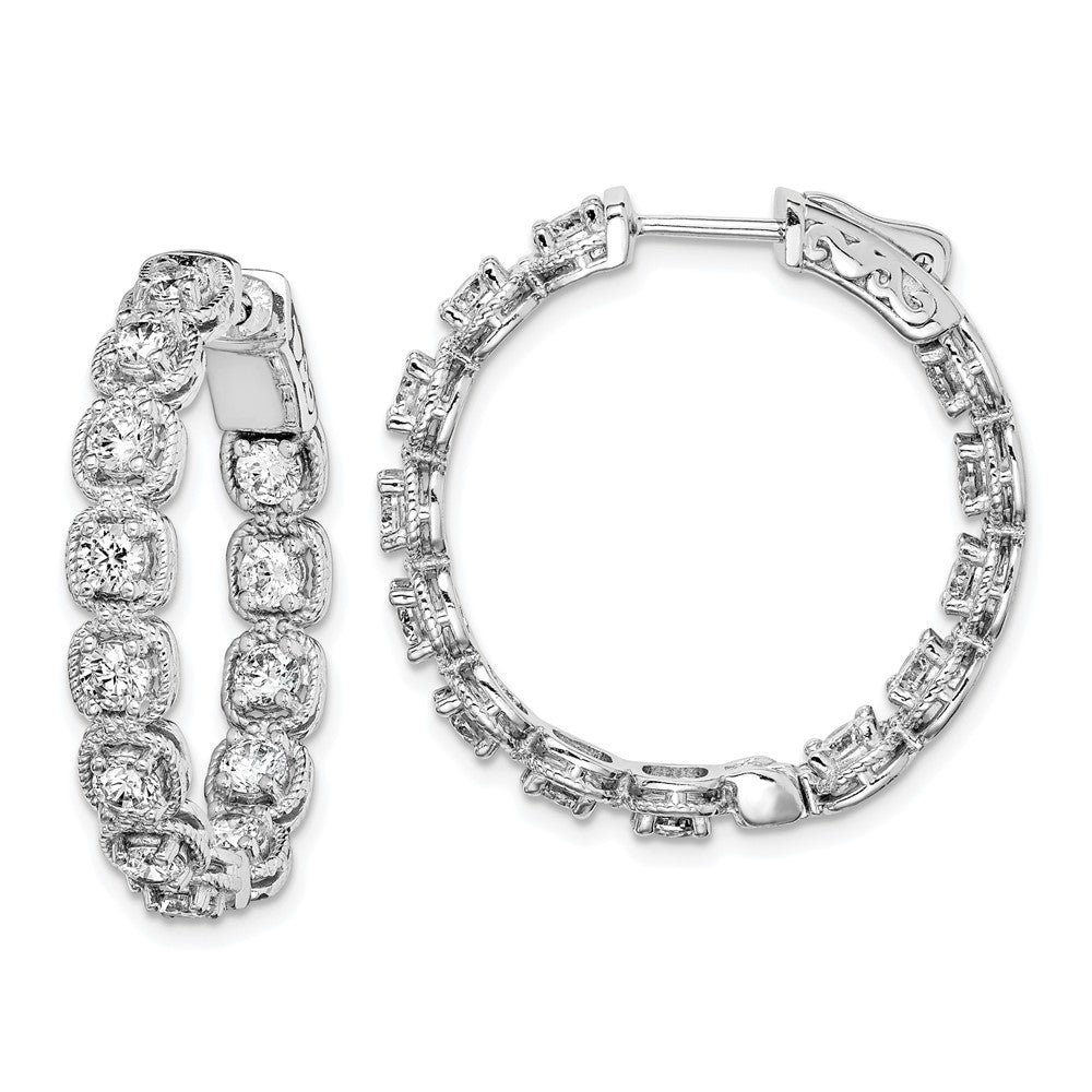 Sterling Shimmer Sterling Silver Rhodium-plated 26 Stone 3mm CZ In and Out Round Hinged Hoop Earrings, 29 x 29 mm