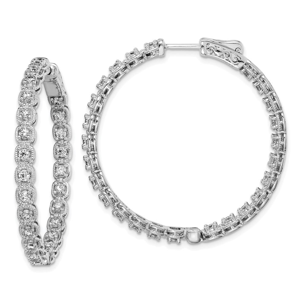 Sterling Shimmer Sterling Silver Rhodium-plated 50 Stone 2.0mm CZ In and Out Round Hinged Hoop Earrings, 40 x 40 mm