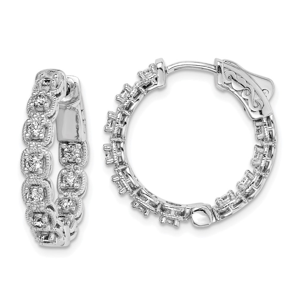 Sterling Shimmer Sterling Silver Rhodium-plated 22 Stone 2.0mm CZ In and Out Round Hinged Hoop Earrings, 21 x 21 mm
