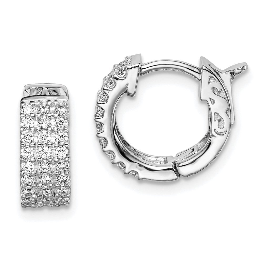 Sterling Shimmer Sterling Silver Rhodium-plated 54 Stone 1.3mm CZ Hinged Hoop Earrings, 13 x 13.75 mm