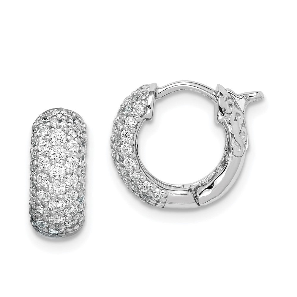 Sterling Shimmer Sterling Silver Rhodium-plated 82 Stone Pav‚ CZ Hinged Hoop Earrings, 12 x 13 mm