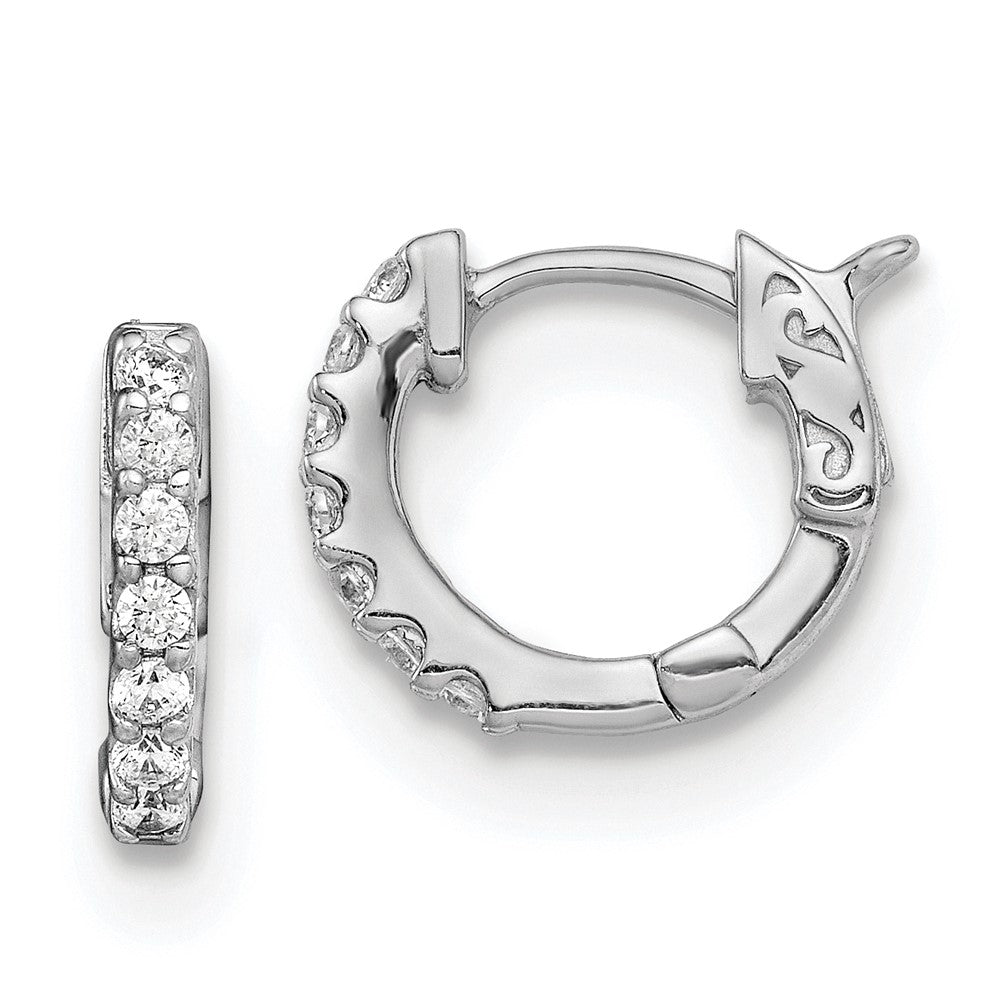 Sterling Shimmer Sterling Silver Rhodium-plated 14 Stone CZ Hinged Hoop Earrings, 11 x 13.25 mm