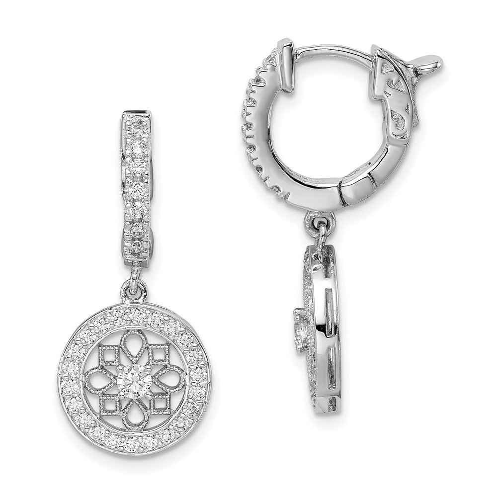 Sterling Shimmer Sterling Silver Rhodium-plated 60 Stone CZ Fancy Dangle Hinged Hoop Earrings, 26 x 12 mm