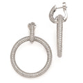 Sterling Silver Rhodium Plated CZ Hinged Hoop Dangle Earrings, 45 x 34 mm