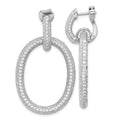 Sterling Silver Rhodium-plated CZ Oval Hinged Hoop Dangle Earrings, 49.5 x 28.9 mm