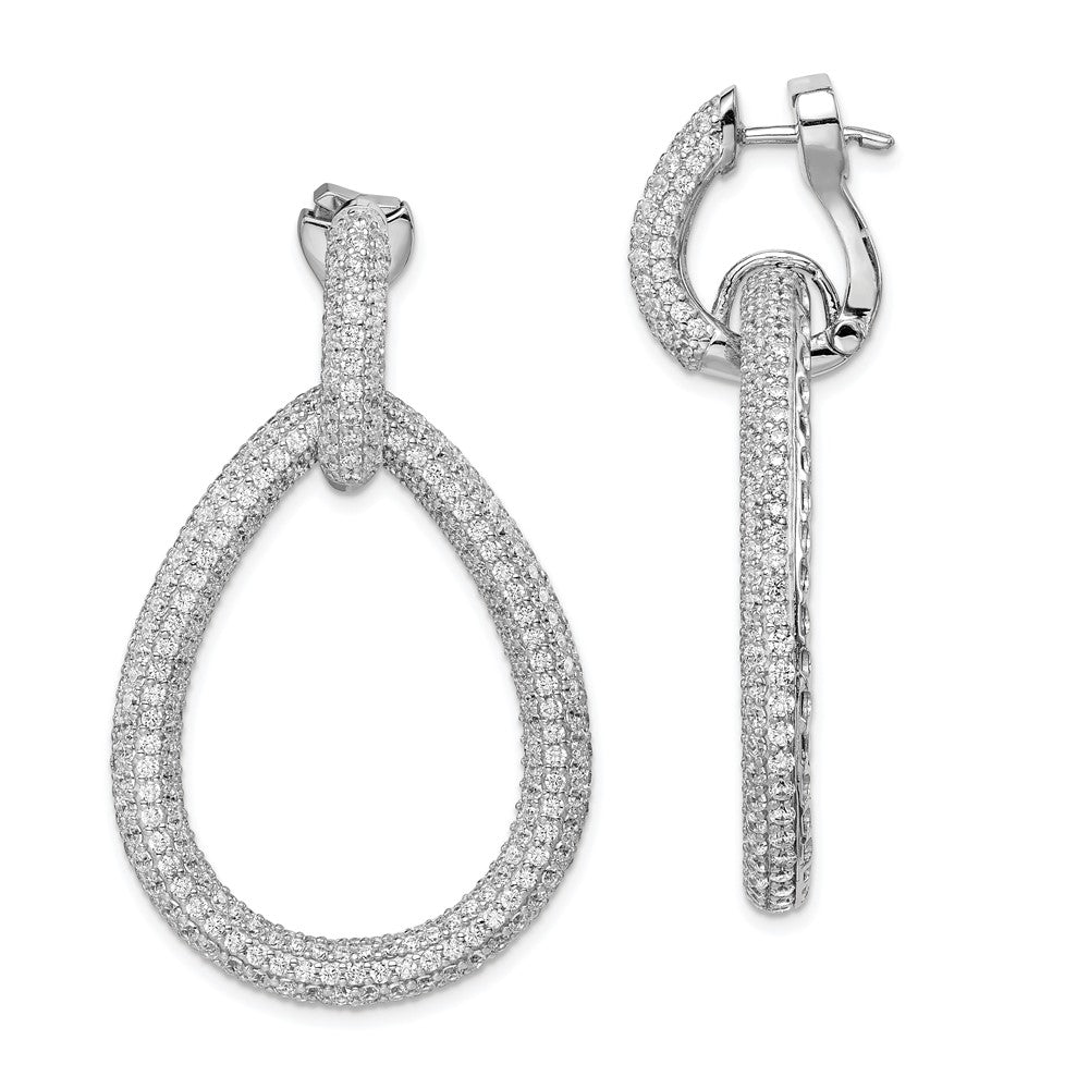 Sterling Shimmer Sterling Silver Rhodium-plated 716 Stone Pav‚ CZ Hinged Teardrop Hoop Earrings, 48 x 29 mm
