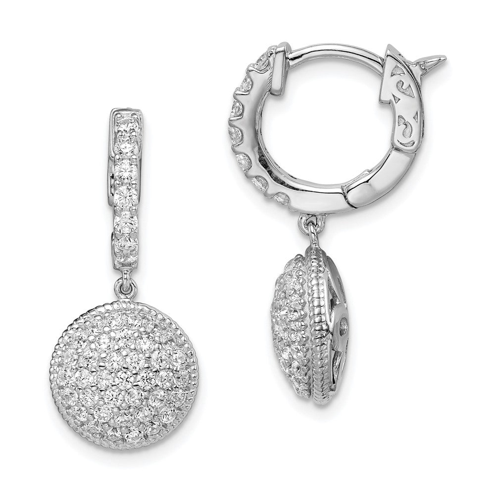 Sterling Shimmer Sterling Silver Rhodium-plated 88 Stone CZ Pav‚ Circle Dangle Hinged Hoop Earrings, 25 x 10.75 mm