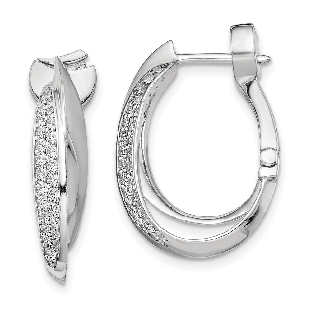 Sterling Shimmer Sterling Silver Rhodium-plated 56 Stone Pav‚ CZ Double Twisted Oval Hinged Hoop Earrings, 24 x 16 mm