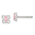 Sterling Silver Polished Pink CZ Butterfly Children's Post Earrings, 6 x 6 mm