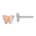 Sterling Silver Polished Pink & Orange Enameled Butterfly Children's Post Earrings, 9 x 9 mm