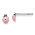 Sterling Silver Polished Pink Enamel Ladybug Children's Post Earrings, 6 x 4 mm