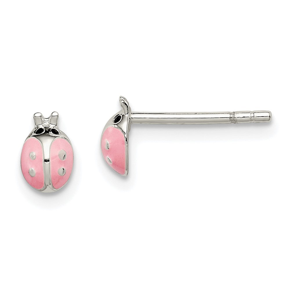 Sterling Silver Polished Pink Enamel Ladybug Children's Post Earrings, 6 x 4 mm