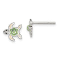 Sterling Silver Polished Multi-color Enameled Sea Turtle Children's Post Earrings, 9 x 9 mm