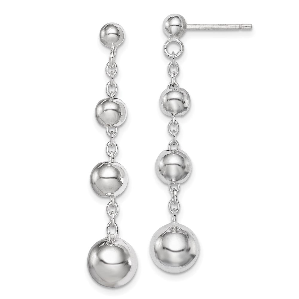 Sterling Silver Rhod-plated Polished Graduated Beaded Post Dangle Earrings, 46 x 9 mm