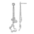 Sterling Silver Polished & Textured Butterfly Dangle Earrings, 49 x 11.5 mm
