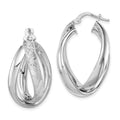 Sterling Silver Rhodium-plated Textured & Twisted Oval Hoop Earrings, 25 x 16 mm