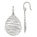 Sterling Silver Rhod-pltd Polished/Textured Teardrop Dangle Earrings, 44 x 26 mm