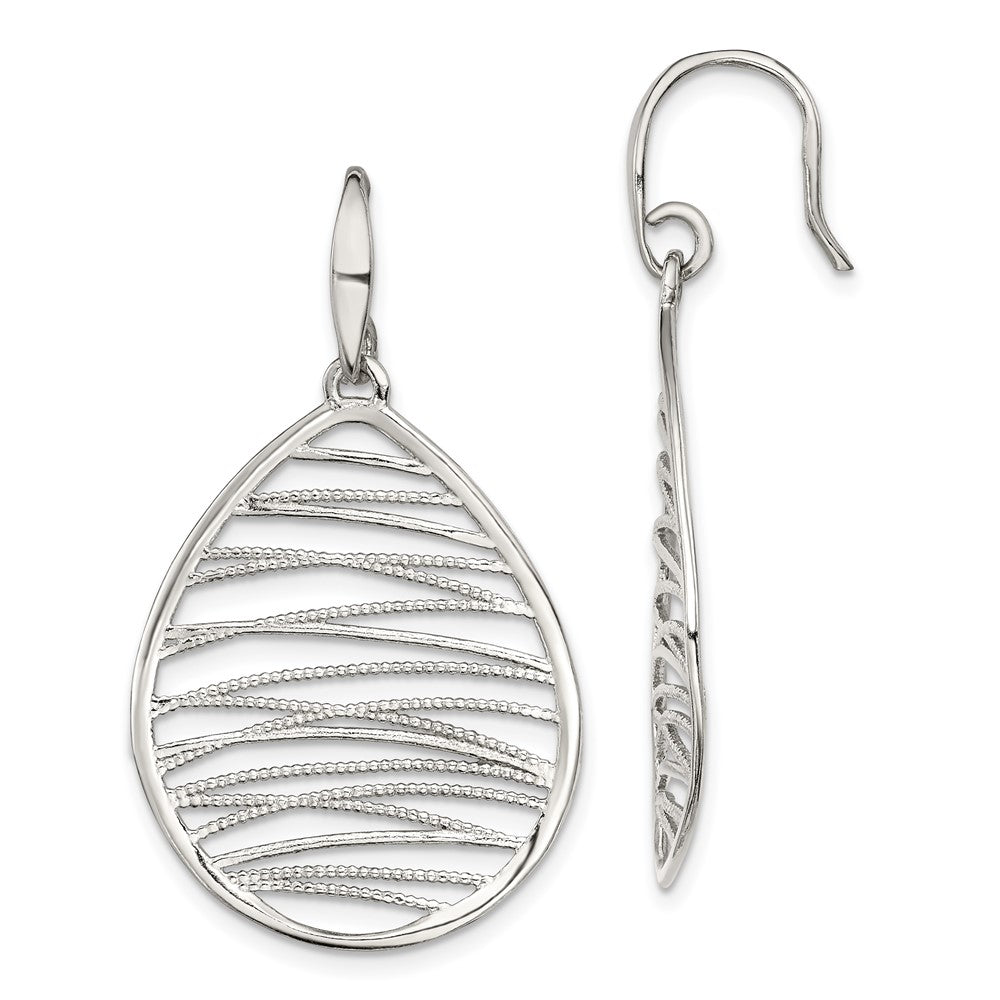 Sterling Silver Rhod-pltd Polished/Textured Teardrop Dangle Earrings, 44 x 26 mm