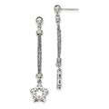 Sterling Silver CZ Star 2 Strand Diamond Cut Post Dangle Earrings, 56 x 13 mm