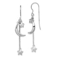 Sterling Silver Rhodium-plated D/C Puffed Star and Moon Earrings, 48 x 7 mm