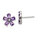 Sterling Silver Rhodium Plated Amethyst Floral Earrings, 2 ct, 11 x 11 mm