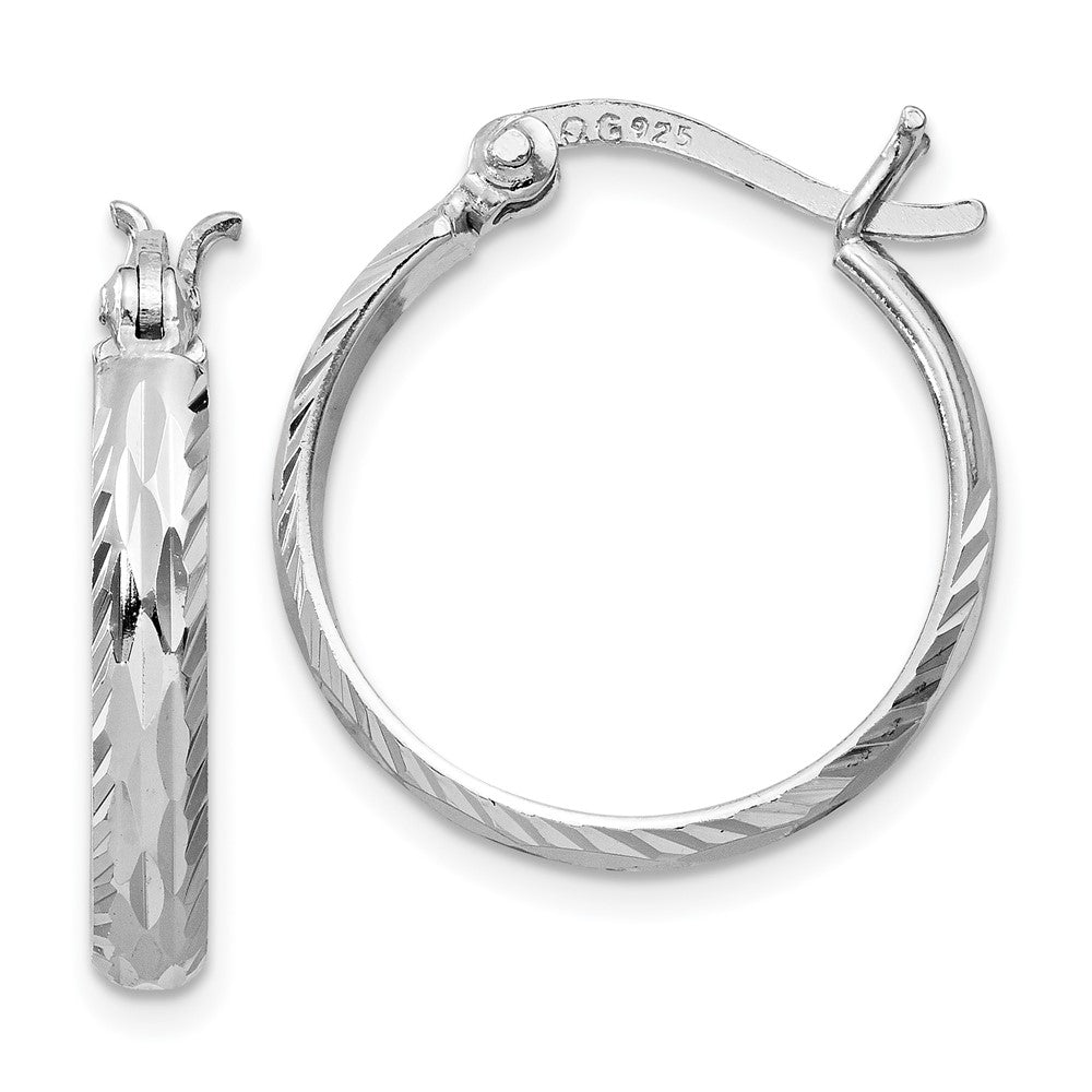 Sterling Silver Rhodium-plated 2.5mm Textured Round Hoops, 22 x 2.5 mm