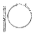 Sterling Silver Rhodium-plated 2.5mm Textured Round Hoops, 33 x 2.5 mm