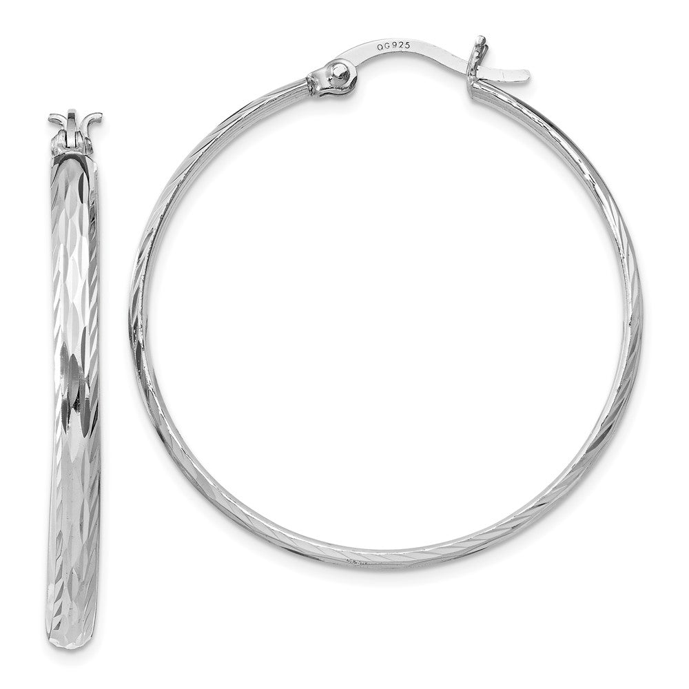 Sterling Silver Rhodium-plated 2.5mm Textured Round Hoops, 37 x 2.5 mm