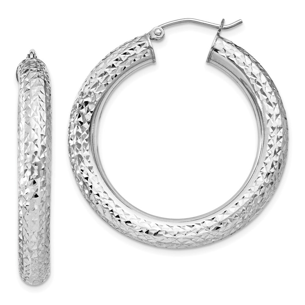 Sterling Silver Rhodium-plated Diamond Cut 4.75mm Hoop Earrings, 35 x 4.75 mm