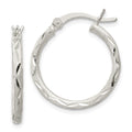 Sterling Silver Satin Diamond-cut 2x20mm Hoop Earrings, 20 x 2 mm