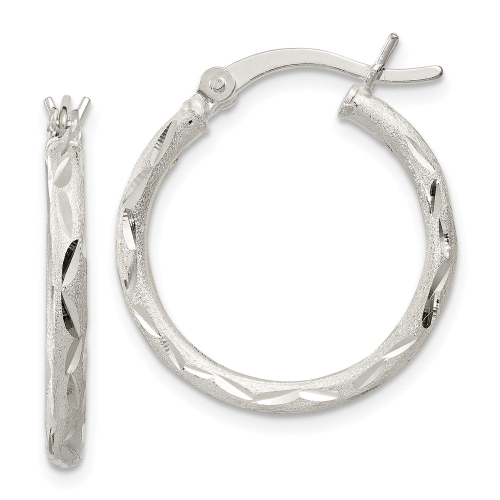 Sterling Silver Satin Diamond-cut 2x20mm Hoop Earrings, 20 x 2 mm