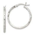 Sterling Silver Satin Diamond-cut 2x25mm Hoop Earrings, 25 x 2 mm