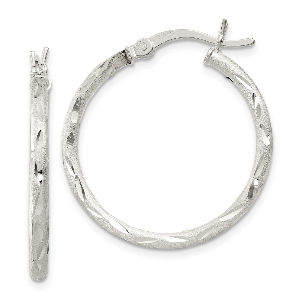 Sterling Silver Satin Diamond-cut 2x25mm Hoop Earrings, 25 x 2 mm