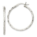 Sterling Silver Satin Diamond-cut 2x31mm Hoop Earrings, 31 x 2 mm